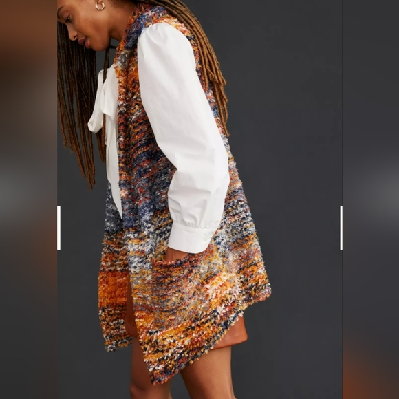 Pilcro Anthropologie sweater cardigan with pockets - orange, blue, white - Picture 3 of 15